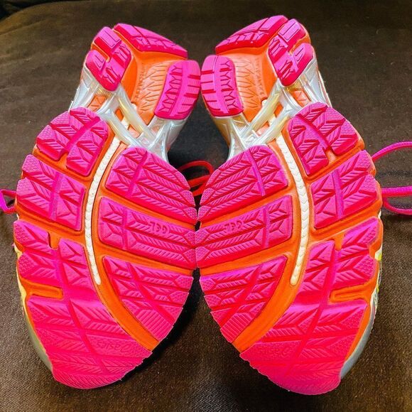 RARE ASICS GEL KAYANO 20 Grey Yellow Pink Orange Womens 7 MEDIUM 38 EUR - Picture 12 of 13